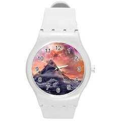 Mountain Cosmos Universe Nature Round Plastic Sport Watch (m) by Wegoenart