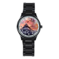 Mountain Cosmos Universe Nature Stainless Steel Round Watch by Wegoenart