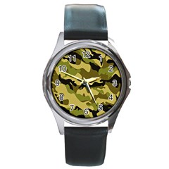 Army Camouflage Texture Round Metal Watch by nateshop