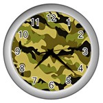 Army Camouflage Texture Wall Clock (Silver) Front