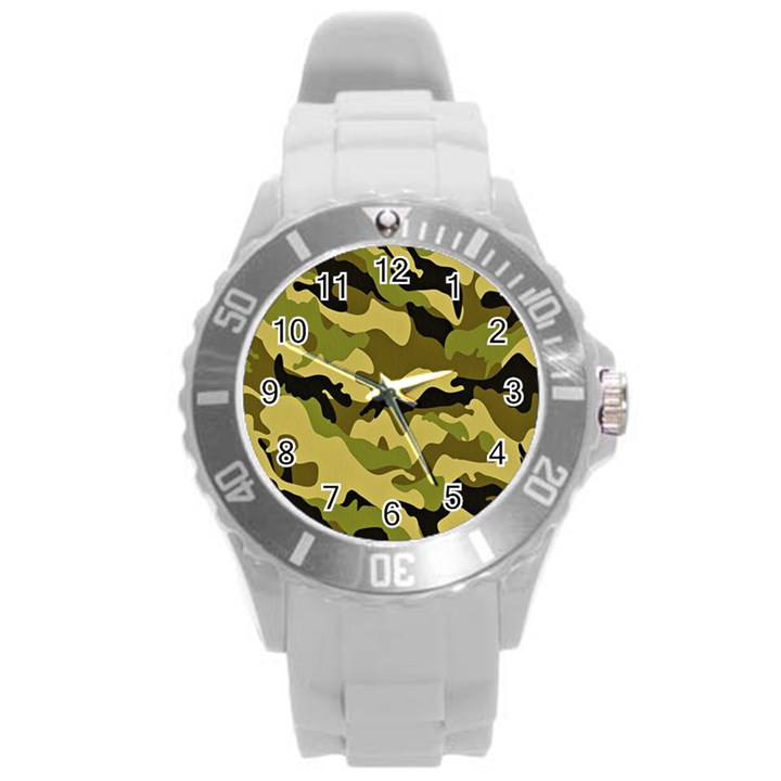 Army Camouflage Texture Round Plastic Sport Watch (L)