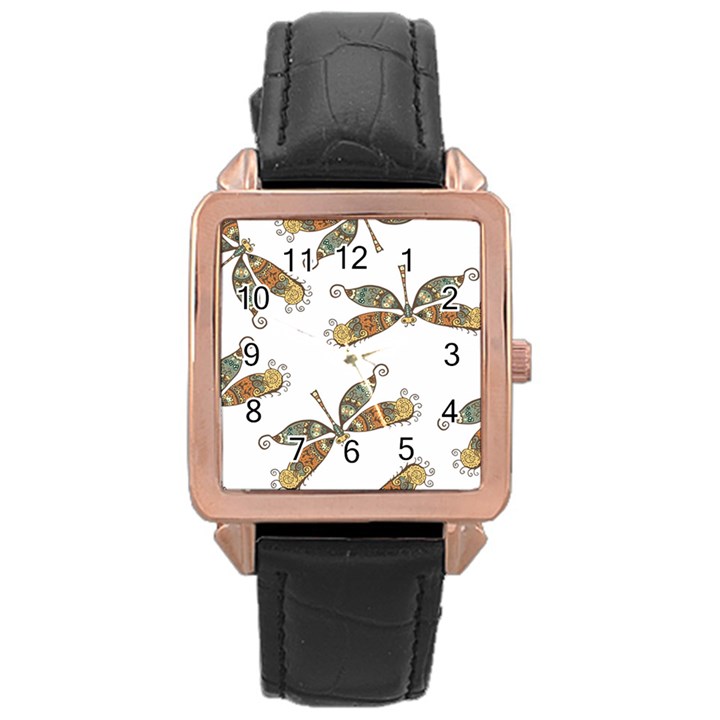 Pattern-35 Rose Gold Leather Watch 