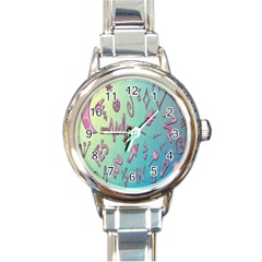 Pink Yes Bacground Round Italian Charm Watch by nateshop