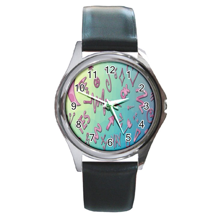 Pink Yes Bacground Round Metal Watch