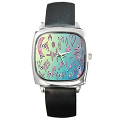 Pink Yes Bacground Square Metal Watch by nateshop