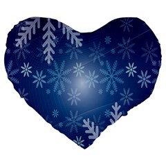 Snowflakes Large 19  Premium Flano Heart Shape Cushions by nateshop