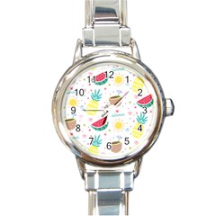 Pineapple And Watermelon Summer Fruit Round Italian Charm Watch