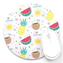 Pineapple And Watermelon Summer Fruit Round Mousepads by Jancukart