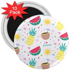 Pineapple And Watermelon Summer Fruit 3  Magnets (10 Pack) 