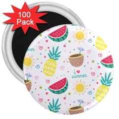 Pineapple And Watermelon Summer Fruit 3  Magnets (100 Pack)