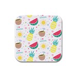 Pineapple And Watermelon Summer Fruit Rubber Square Coaster (4 pack) Front