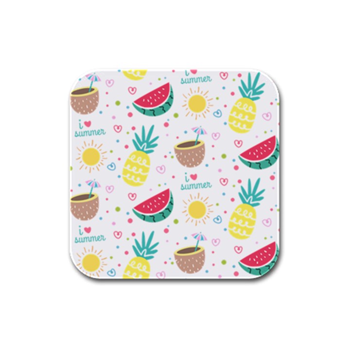 Pineapple And Watermelon Summer Fruit Rubber Square Coaster (4 pack)