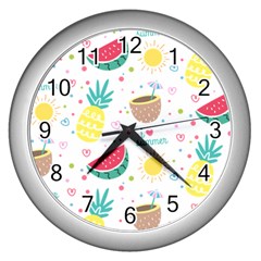 Pineapple And Watermelon Summer Fruit Wall Clock (silver) by Jancukart