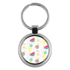 Pineapple And Watermelon Summer Fruit Key Chain (round) by Jancukart