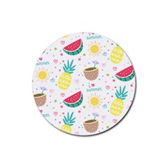 Pineapple And Watermelon Summer Fruit Rubber Coaster (round)