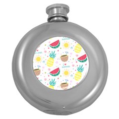 Pineapple And Watermelon Summer Fruit Round Hip Flask (5 Oz) by Jancukart