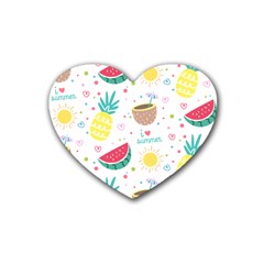 Pineapple And Watermelon Summer Fruit Rubber Heart Coaster (4 Pack) by Jancukart