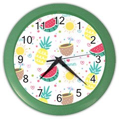 Pineapple And Watermelon Summer Fruit Color Wall Clock