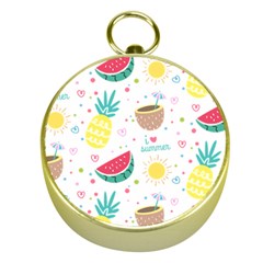 Pineapple And Watermelon Summer Fruit Gold Compasses by Jancukart