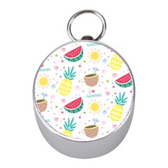 Pineapple And Watermelon Summer Fruit Mini Silver Compasses by Jancukart