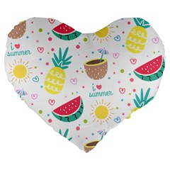 Pineapple And Watermelon Summer Fruit Large 19  Premium Flano Heart Shape Cushions