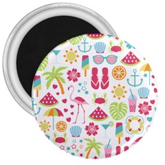 Flamingo Bird Nature Illustration Summer Beach 3  Magnets