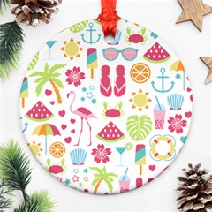 Flamingo Bird Nature Illustration Summer Beach Ornament (round)