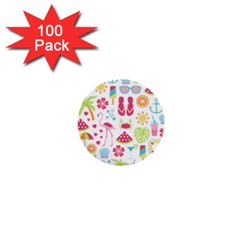 Flamingo Bird Nature Illustration Summer Beach 1  Mini Buttons (100 Pack) 