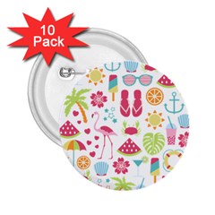 Flamingo Bird Nature Illustration Summer Beach 2 25  Buttons (10 Pack) 