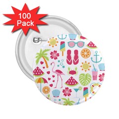 Flamingo Bird Nature Illustration Summer Beach 2 25  Buttons (100 Pack) 