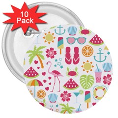 Flamingo Bird Nature Illustration Summer Beach 3  Buttons (10 Pack) 