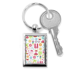 Flamingo Bird Nature Illustration Summer Beach Key Chain (rectangle)