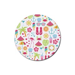 Flamingo Bird Nature Illustration Summer Beach Rubber Coaster (round)