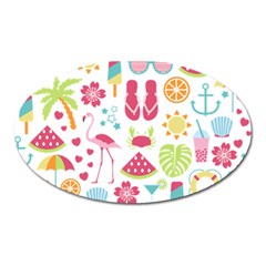 Flamingo Bird Nature Illustration Summer Beach Oval Magnet