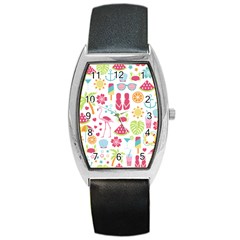 Flamingo Bird Nature Illustration Summer Beach Barrel Style Metal Watch