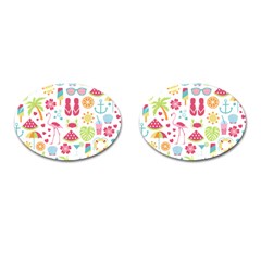 Flamingo Bird Nature Illustration Summer Beach Cufflinks (oval)