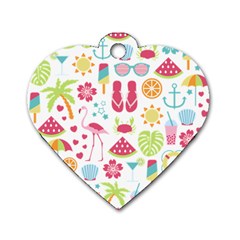 Flamingo Bird Nature Illustration Summer Beach Dog Tag Heart (one Side)