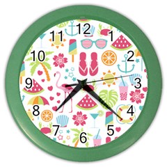 Flamingo Bird Nature Illustration Summer Beach Color Wall Clock