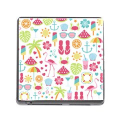 Flamingo Bird Nature Illustration Summer Beach Memory Card Reader (square 5 Slot)