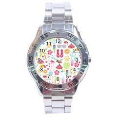 Flamingo Bird Nature Illustration Summer Beach Stainless Steel Analogue Watch