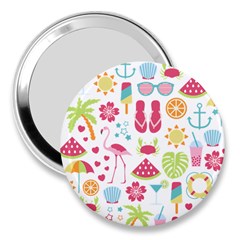 Flamingo Bird Nature Illustration Summer Beach 3  Handbag Mirrors