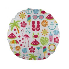 Flamingo Bird Nature Illustration Summer Beach Standard 15  Premium Round Cushions