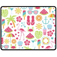 Flamingo Bird Nature Illustration Summer Beach Double Sided Fleece Blanket (medium) 