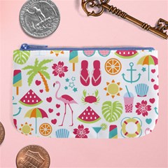 Flamingo Bird Nature Illustration Summer Beach Large Coin Purse