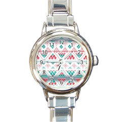 Aztec Ethnic Seamless Pattern Round Italian Charm Watch