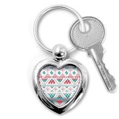 Aztec Ethnic Seamless Pattern Key Chain (heart)