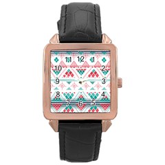 Aztec Ethnic Seamless Pattern Rose Gold Leather Watch 