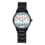 Aztec Ethnic Seamless Pattern Stainless Steel Round Watch Front