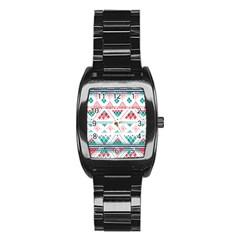 Aztec Ethnic Seamless Pattern Stainless Steel Barrel Watch