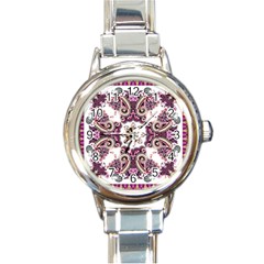 Multicolored Pattern Illustration Purple Peacock Round Italian Charm Watch